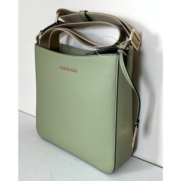 New Michael Kors Jet Set Travel Small Messenger Bag Faux Leather Light Sage - Picture 2 of 6